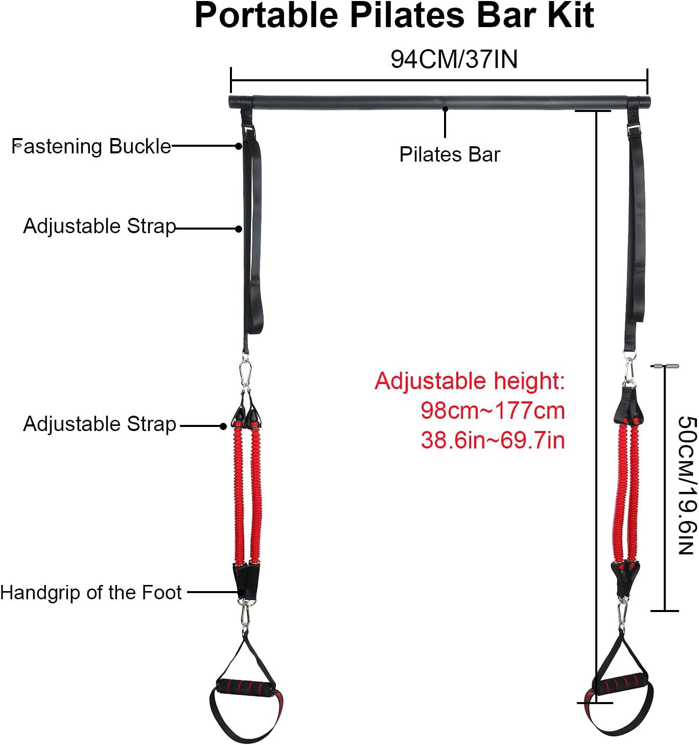 60-120LBS Pilates Bar Kit with Resistance Bands, Home Squat Bar for Men & Women All-In-One Gym Workout for Full Body Fitness with Portable Bag & Door Anchor