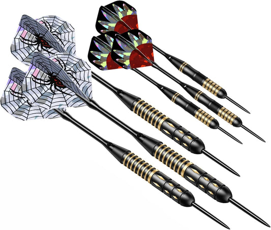 Steel Tip Dart Brass Barrels Professional Darts Set, Metal Tipped Darts 6 Pack + 12 Aluminum Shafts + 12 Flights + 1 Sharpener