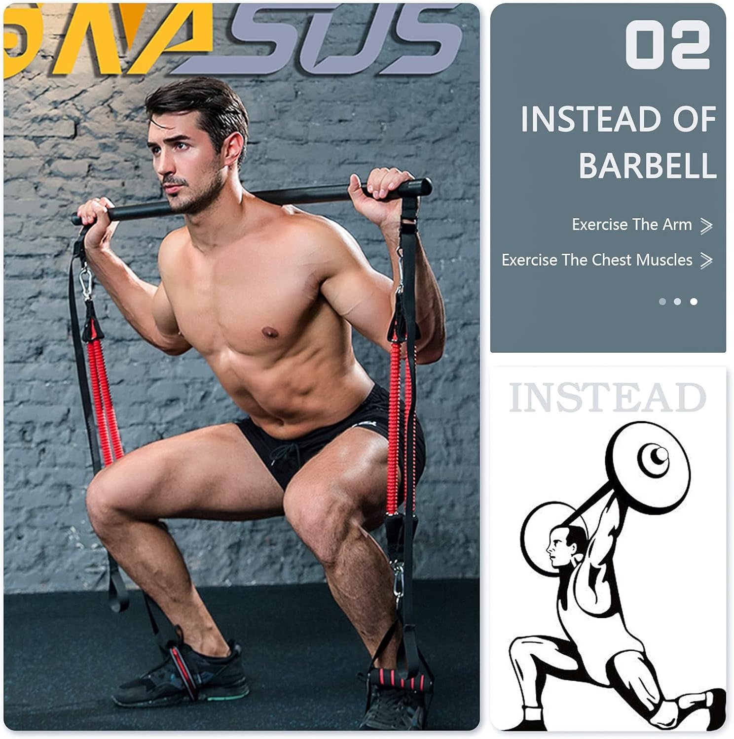 60-120LBS Pilates Bar Kit with Resistance Bands, Home Squat Bar for Men & Women All-In-One Gym Workout for Full Body Fitness with Portable Bag & Door Anchor