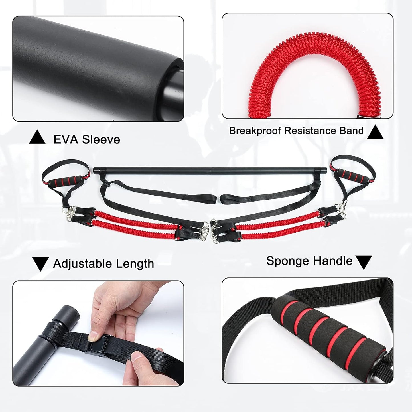 60-120LBS Pilates Bar Kit with Resistance Bands, Home Squat Bar for Men & Women All-In-One Gym Workout for Full Body Fitness with Portable Bag & Door Anchor