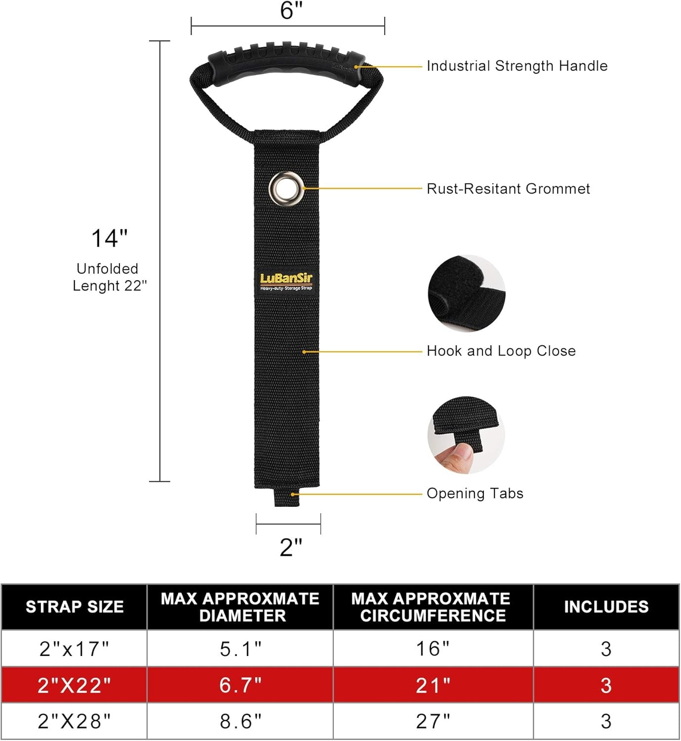 3 Pack Extension Cord Organizer, 22" Portable Hook and Loop Storage Straps with Grommet Fit Extension Cords, Cables, Ropes, Garden Water Hoses Carrying and Hanging