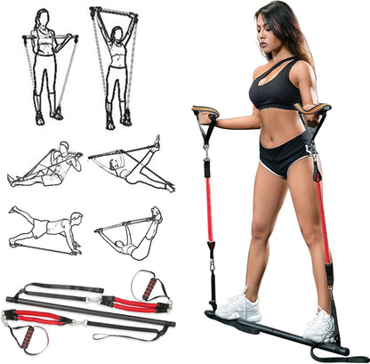 60-120LBS Pilates Bar Kit with Resistance Bands, Home Squat Bar for Men & Women All-In-One Gym Workout for Full Body Fitness with Portable Bag & Door Anchor