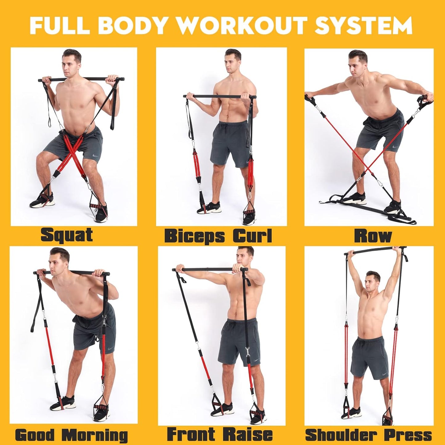 Upgraded 60-180LBS Adjustable Pilates Bar Kit with Resistance Band, Anti-Break, Portable Fitness Exercise Workout Toning Bar Stick for Stretching Twisting Sit-Up, Home Workout Equipment Men Women