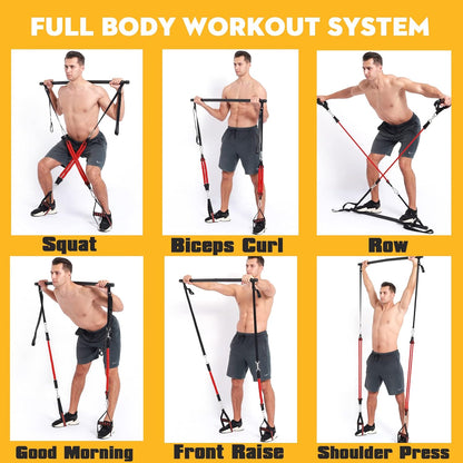 Upgraded 60-180LBS Adjustable Pilates Bar Kit with Resistance Band, Anti-Break, Portable Fitness Exercise Workout Toning Bar Stick for Stretching Twisting Sit-Up, Home Workout Equipment Men Women