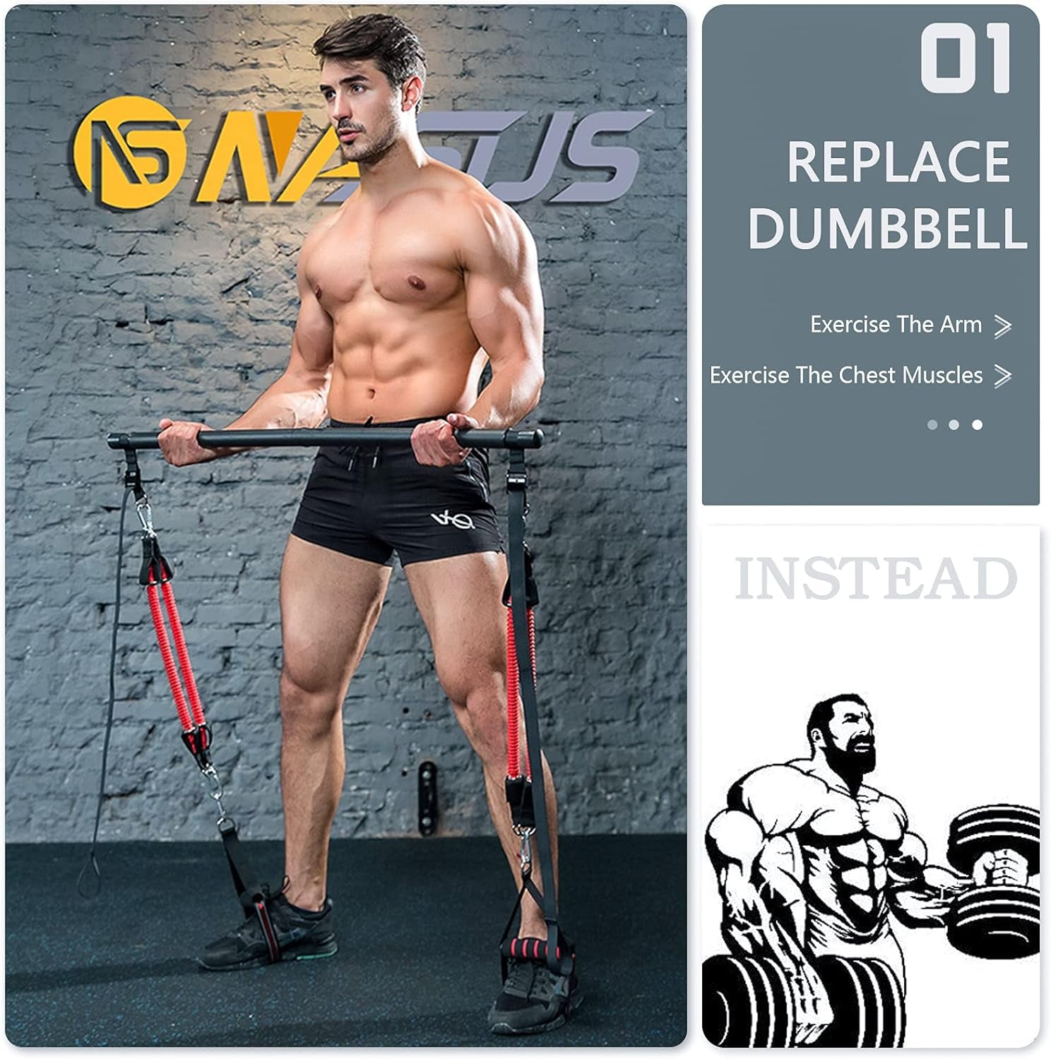 60-120LBS Pilates Bar Kit with Resistance Bands, Home Squat Bar for Men & Women All-In-One Gym Workout for Full Body Fitness with Portable Bag & Door Anchor