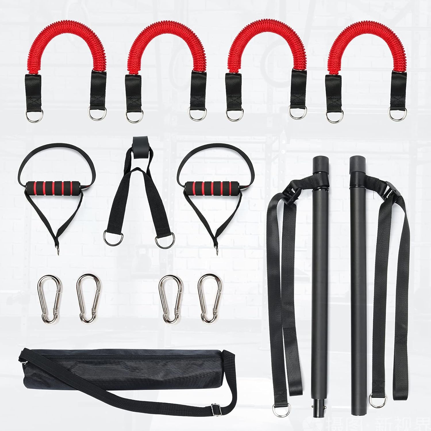 60-120LBS Pilates Bar Kit with Resistance Bands, Home Squat Bar for Men & Women All-In-One Gym Workout for Full Body Fitness with Portable Bag & Door Anchor